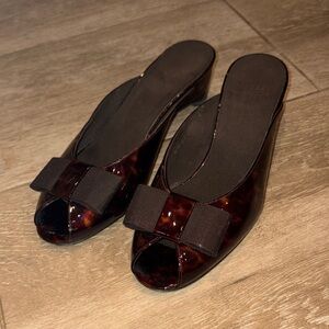 Stuart Weitzman Tortoise Brown Mules with Bow
